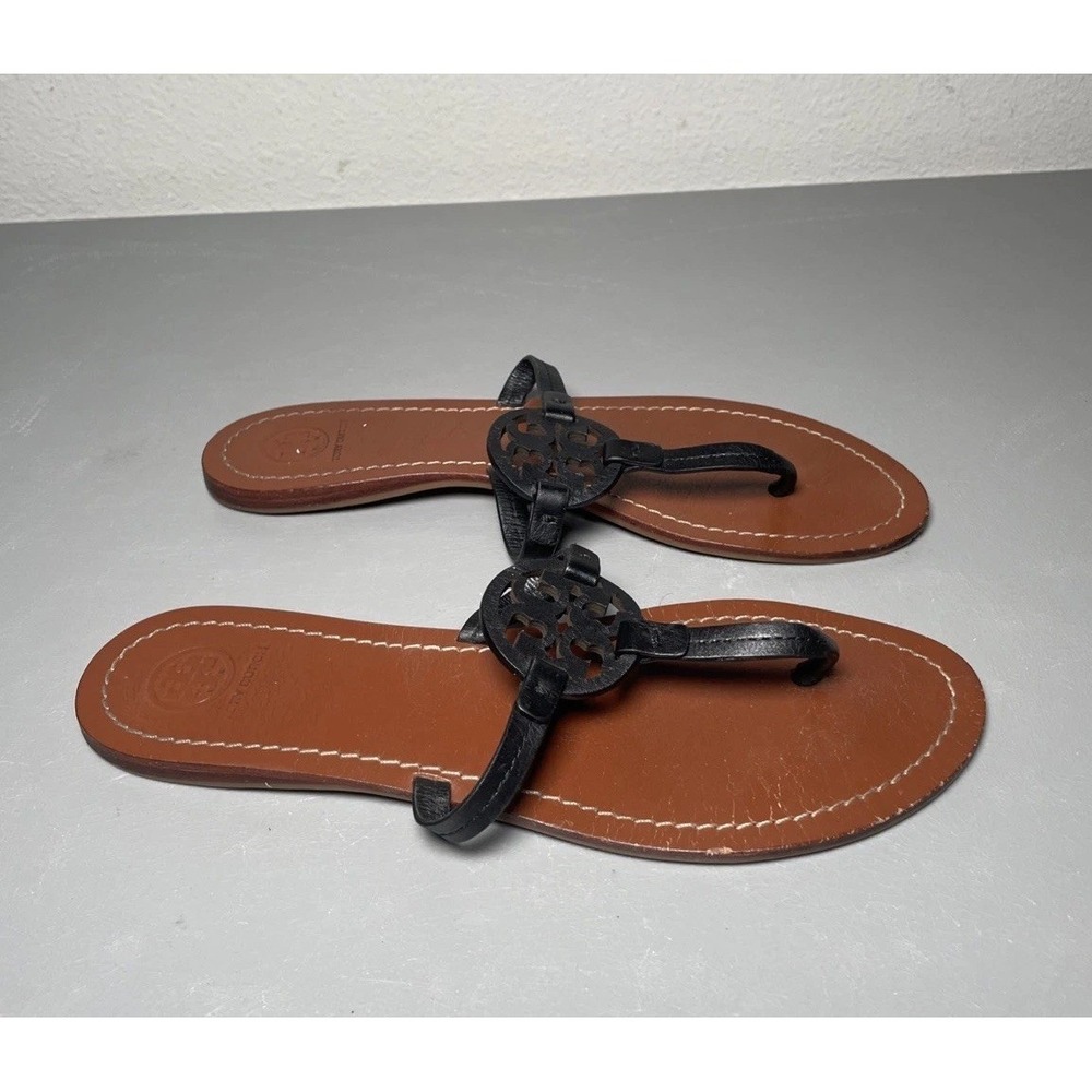 Tory‎ Burch Miller Black Leather Thong Sandals Women's Size 9